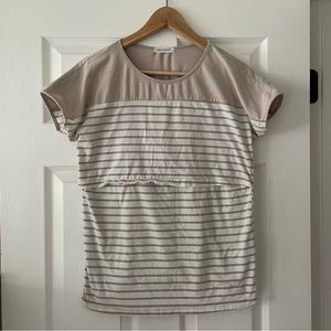 Smallshow Cotton Nursing Breastfeeding Top in gray and white stripes